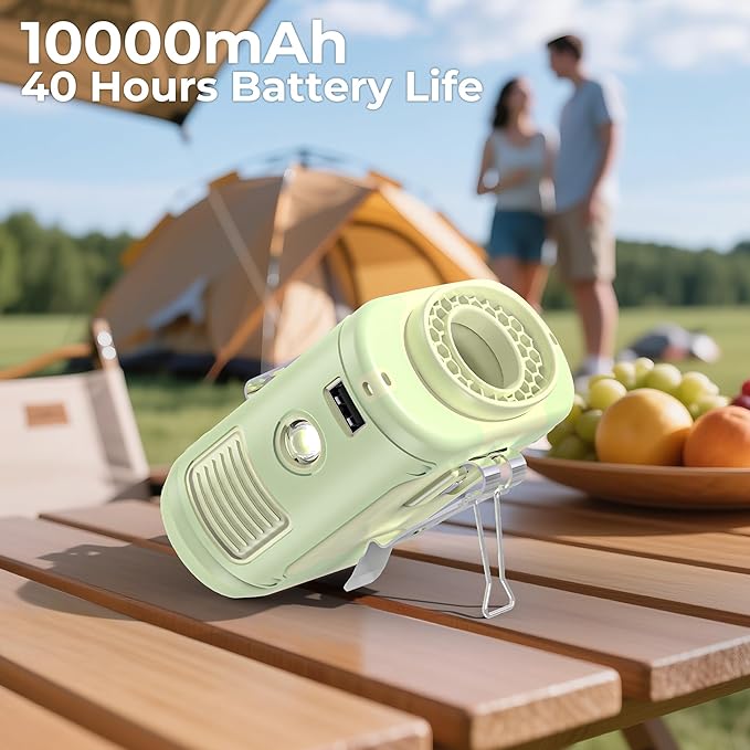 AMACOOL Portable Waist Fan Clip On, MAX 40H Runime, 10000mAh Rechargeable Wearable Shirt Fan with Light, 16000RPM Powerful 5 Speed Belt Fans Personal Cooling Fans for Outdoor Camping Travel (Pomelo)