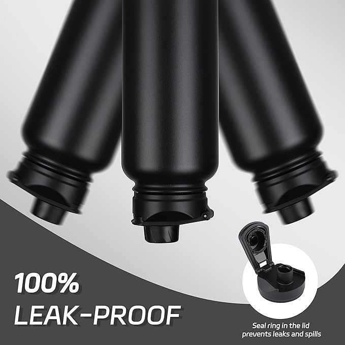 HASLE OUTFITTERS 40oz Stainless Steel Water Bottle, Vacuum Insulated Double Walled Leak Proof Sports Water Bottle with 2 Lids (Straw and Spout Lid) Thermo Mug Keep Cold and Hot(Black,4)