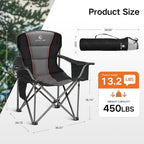 ALPHA CAMP Oversized Folding Camping Chair, Heavy Duty Portable Lawn Chairs with Cooler Bag, Side Pocket & Cup Holder, Folding Chairs for Outside Support 450 LBS