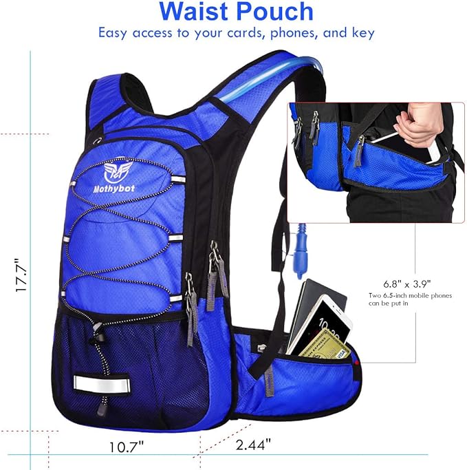 Insulated Hydration Backpack Pack with 3L BPA Free Leak Proof Water Bladder, Large Storage Lightweight Hiking Daypack with Waist Pouches & Cooler Layer, for Running, Biking, Camping, Festival