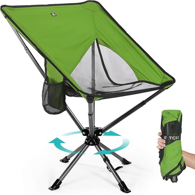 Swivel Portable Chair - Small Compact Collapsible Folding Chairs for Adults, Setup in 8 Seconds, Lightweight Outdoor Backpack Chair for Camping, Travel, Hiking, Beach, Support 300 LBS
