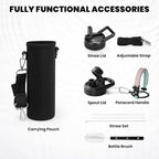 Insulated Water Bottle 24oz, Triple Wall Vacuum Stainless Steel (Cold for 48 Hrs, Hot for 24Hrs), Leak Proof & Non-BPA, 24oz Hydro Water Flask with Paracord Handle & Straw Spout Lids