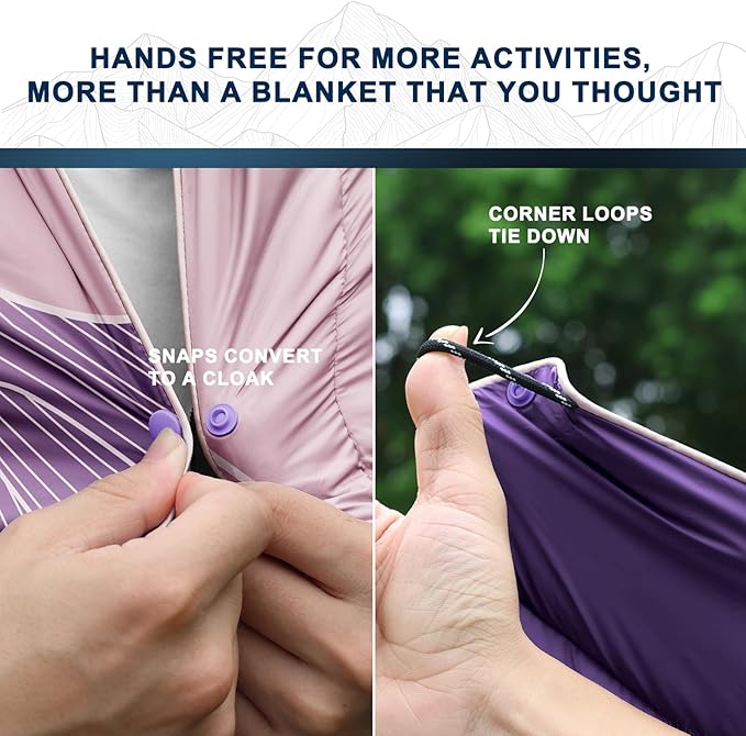 zzlamb Camping Blanket, Outdoor Lightweight Travel Blanket Puffy Portable Down Alternative, Windproof Warm Cloak with Snaps, Cozy Quilt Backpacking Picnic RV Plane Car Hammock Beach Climbing