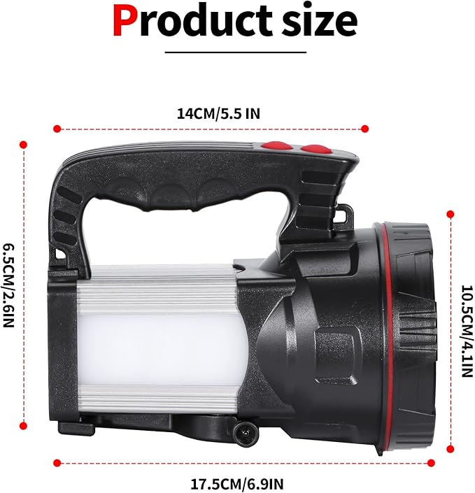 Superbright LED Handheld Searchlight Tactical Waterproof Spotlight High Power Rechargeable Flashlights with Side Light USB Power Charger (Yellow Light)