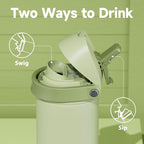 24 oz Insulated Water Bottle with Straw: Meoky Stainless Steel Metal Water Bottle with 2-in-1 Lid - Leak Proof, Cold for 24 Hours, Protective Silicone Base, BPA-Free for Sports Travel Car, Sage