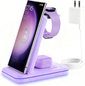Wireless Charging Station for Samsung/Android, Fast Wireless Watch Charger Station Compatible for Samsung Galaxy S25 Ultra/S24/S23+/Z Flip 7/6 Fold 7/6, Watch8/7/Pro/Active 2 Galaxy Buds3/2 Pro(Purple