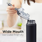 ThermoProof Insulated Water Bottle – Stainless Steel, Wide Mouth, Flip & Spout Lids, Leakproof, Dishwasher Safe, Reusable – Keeps Drinks Hot or Cold – for Adults & Kids – 18oz, Black