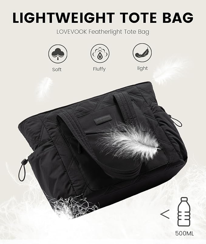 LOVEVOOK Tote Bag for Women, puffer tote bag for Work Travel Nurse, Lightweight quilted Bags with Compartments
