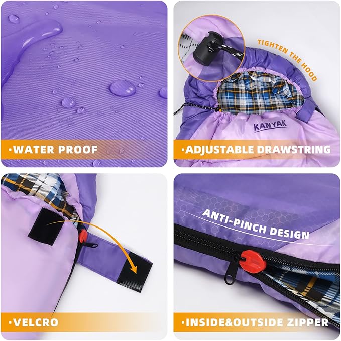 Camping Sleeping Bag, 32℉ Sleeping Bags for Adults Kids Teens Cold Weather Warm Sleeping Bag Winter for 3-4 Season Camping, Camping Gear Equipment, Traveling, and Outdoors