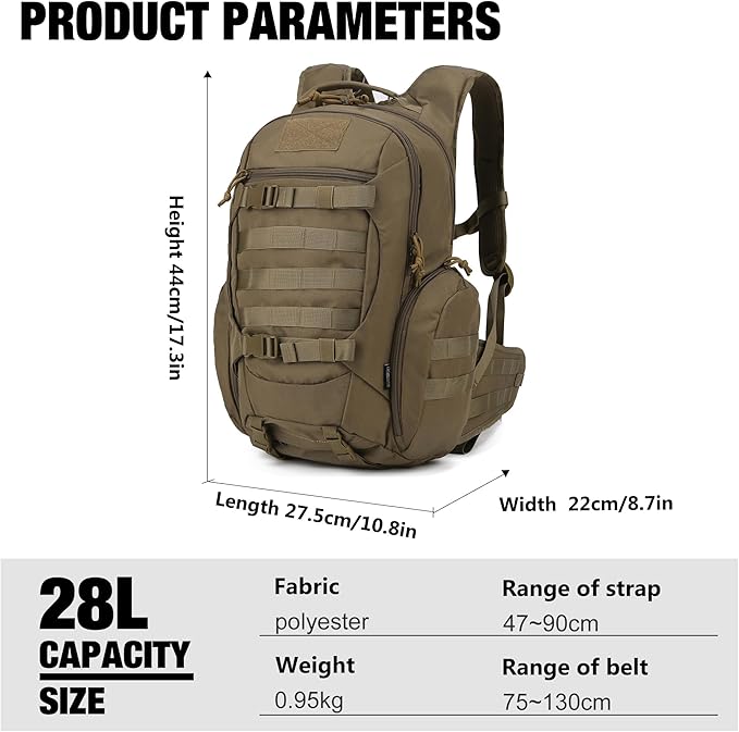 Mardingtop Tactical Molle Backpack for Men - 28L EDC Hiking & Motorcycle Backpack