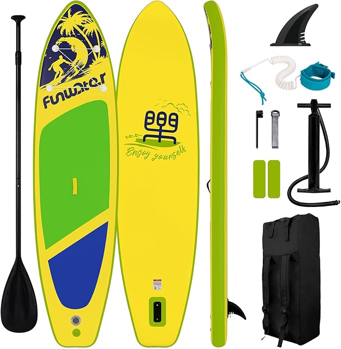 FunWater Inflatable Stand Up Paddle Board with Premium SUP Paddleboard Accessories, Anti-Slip EVA Deck, 11'/10'6'' Paddle Boards for Adults & Youth of All Skill Levels