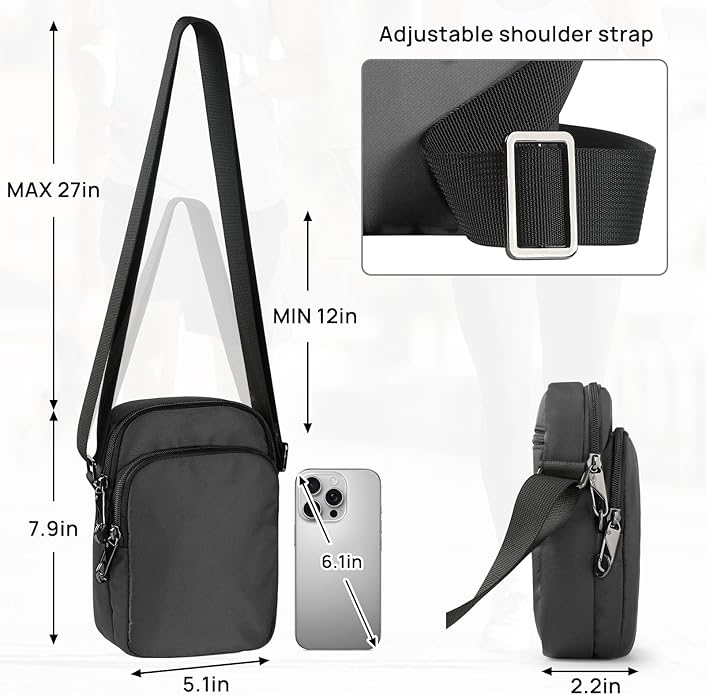 VADOO Sling Bag for Men Women, Anti Theft Crossbody Shoulder Bag with Zipper Lock, RFID Blocking & Waterproof for Travel