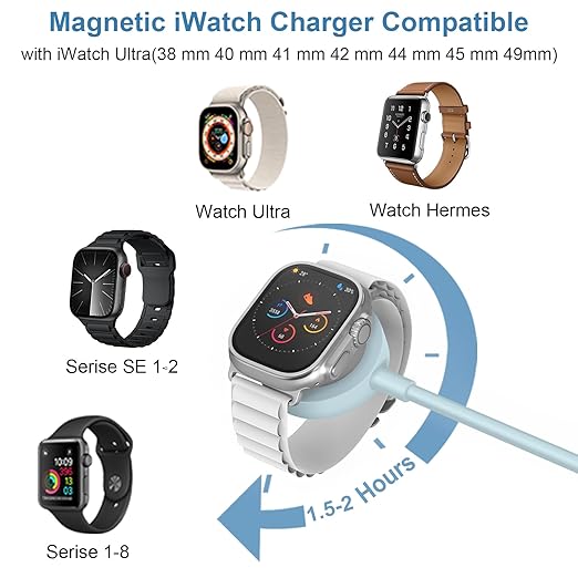 Fast Charger for Apple Watch Charger, 3.2FT Wireless Fast Charging Cord with Wall Chargers Plug Block Compatible with Apples Watchs Series 10/9/8/7/SE/6/5/4/3/2/1（Blue）