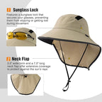 TOP-EX M/L/XL/XXL Unisex Mens Sun Hat with Neck Flap Sunglass Lock UPF 50 Wide Brim Fishing Hats Waterproof & Packable