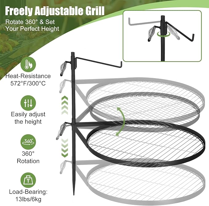 Mangoct Fire Pit Grill Grate-Camp Fire Grilling Grate-Fire Pit Cooking Grate-Portable Open-Flame Camping Grill For Outdoor Cooking