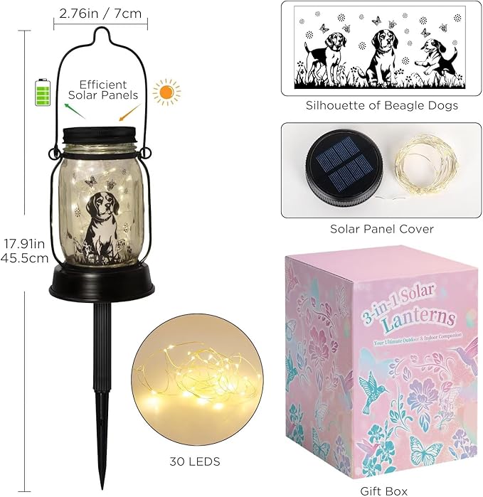 kyoryuger Beagle Gifts for Women/Men Beagle Solar Lanterns Dog Mom Birthday Dog Lovers Lantern Pet Loss Pet Memorial Lights Solar Garden Decoration Outside for Yard, Patio,Backyard,Porch