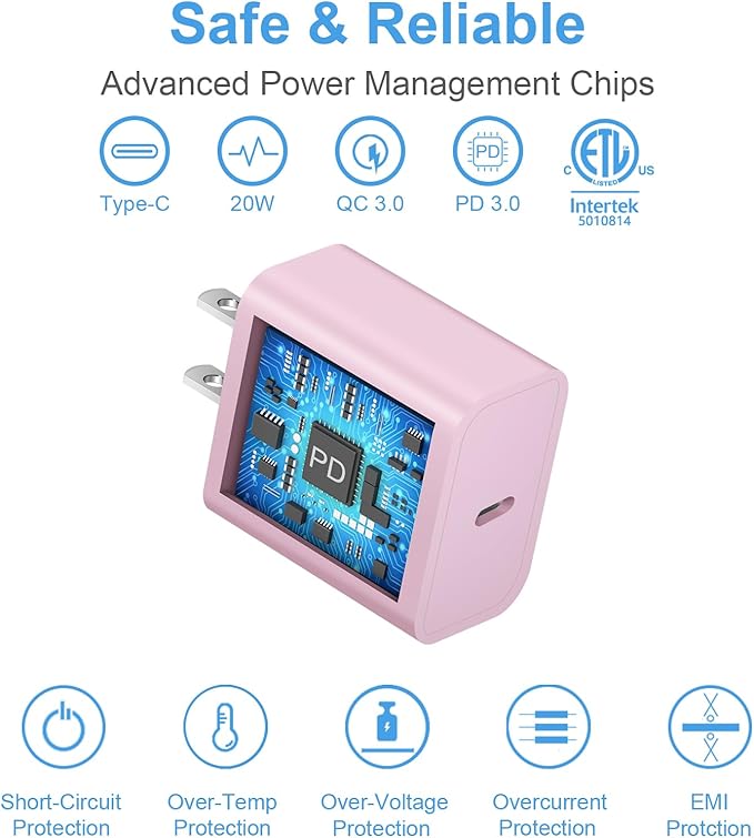 iPhone 17 16 15 Charger Fast Charging 3+3Pack 20W USB C Wall Charger with 10FT Fast Charging Cable Compatible with iPhone 17/17 Air/17 Pro/17 Pro Max/iPhone 16/15 Series, iPad Pro/AirPods -Pink