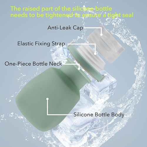 1oz Silicone Travel Bottles for Toiletries (4-Pack), TSA Approved Leakproof Toiletry Bottles with Locking Lid, Refillable Travel Size Containers for Shampoo, Body Wash, Camping & Trips (Green Pink)