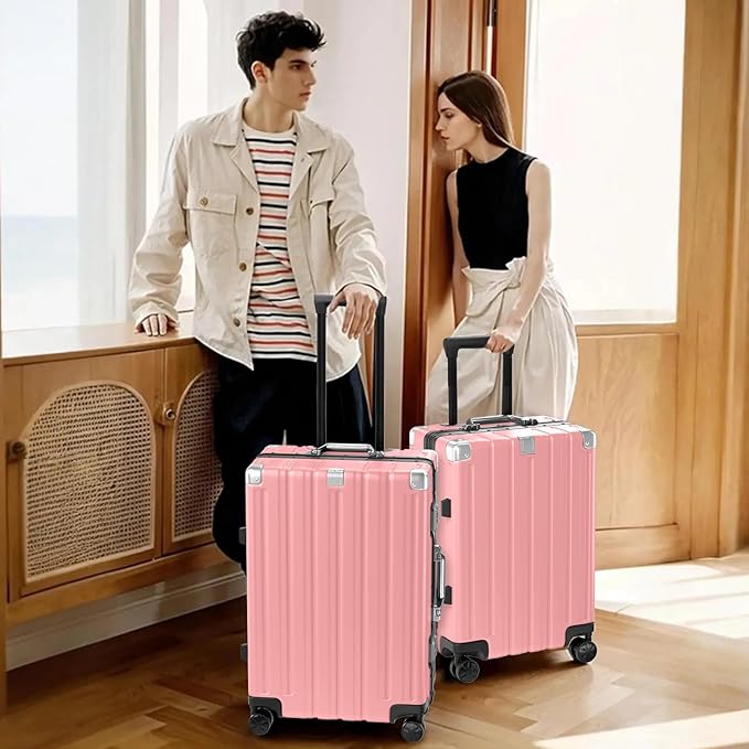 Krute Luggage 24 Inch Aluminum Frame Zipperless Suitcase with Spinner Wheels Checked Luggage PC+ABS Lightweight Hardshell