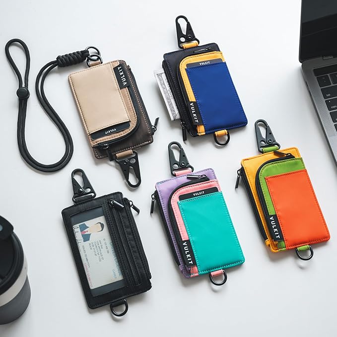 VULKIT Water-Resistant Keychain Wallet with Lanyard for Men and Women, Outdoor Zipper Pouch Wallet with Clear ID Window, for Hiking, Fishing, Skateboard and any Outdoor Activities, Summit Sky