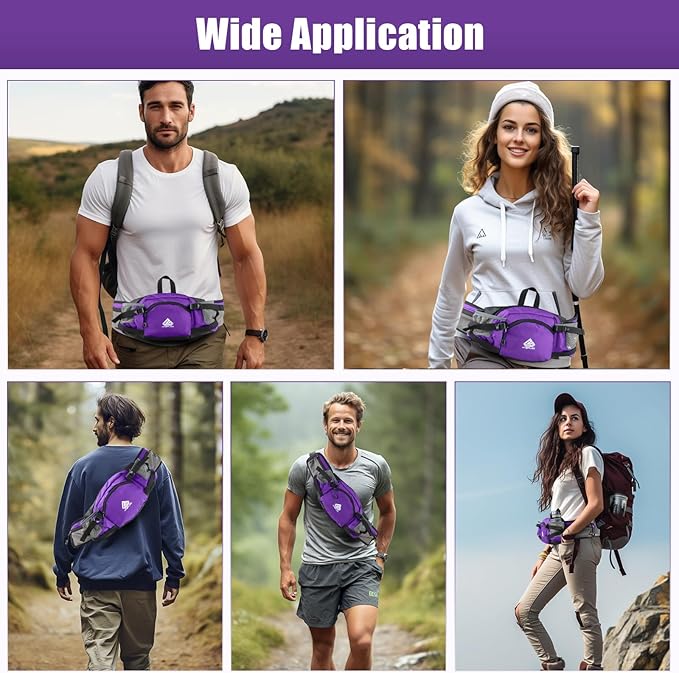 Fanny Pack Waist Bag with Water Bottle Holder for Men Women Running Hiking Travel Dog Walking Workout Cycling Outdoor (Purple)