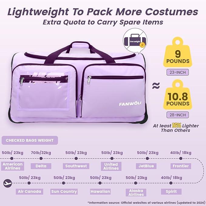 Fanwoli 28" Dance Bag with Garment Rack | Ultra-Light Collection| More Lightweight & Wear-Resistant| Ideal Competition Duffle Bag for Dancers Livestreamer Athletes