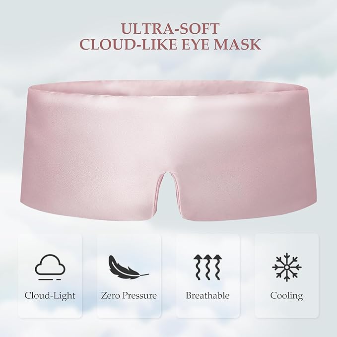 100% Mulberry Silk Sleep Mask, Large Size Travel Eye Masks for Side Sleepers, Adjustable Sleeping Mask for Women and Men, 100% Blackout Eye Mask for Sleeping Soft Pink