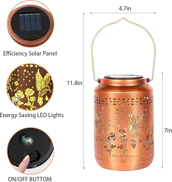 Hummingbird Solar Lantern Outdoor Hummingbird Decor Garden Decor Waterproof Decor Light Hanging Solar Lights Yard Decor, Gifts for Women Gifts for Mom Gifts for Grandma