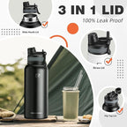 ROCKBROS Insulated Water Bottle with Straw, Stainless Steel Sports Water Cup Flask Leak Proof with Handle Keep Warm and Cold for Hiking, Cycling, Bike Travel, School Sports, Gym