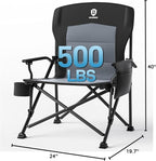 EVER ADVANCED Oversized Folding Camping Chair for Adults, Heavy Duty Lawn Chair with Side Pockets, Portable Collapsible Quad Chair for Outside, Support Up to 500lbs, Black