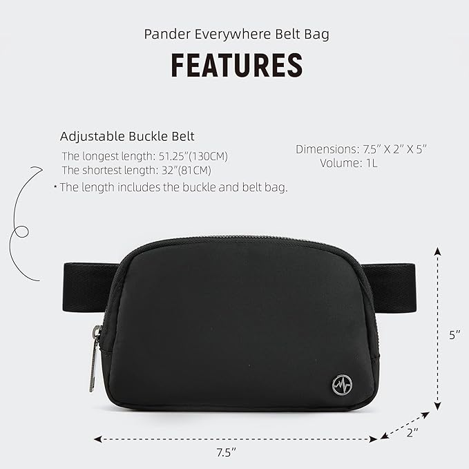 Pander Cross Body Fanny Pack for Women, Fashion Waist Packs, Crossbody Bags, Belt Bag with Adjustable Strap (Black)