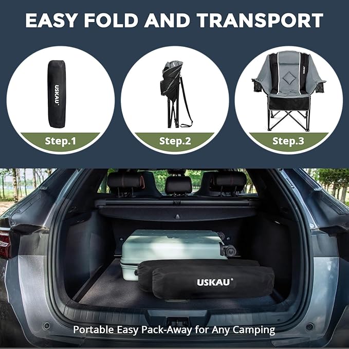 Oversized Camping Chair for Large Adults Heavy Duty 400 lbs Capacity, Comfortable Padded Folding Lawn Chair with Back & Headrest Support and Cup Holder, Portable Outdoor Chair with Carry Bag