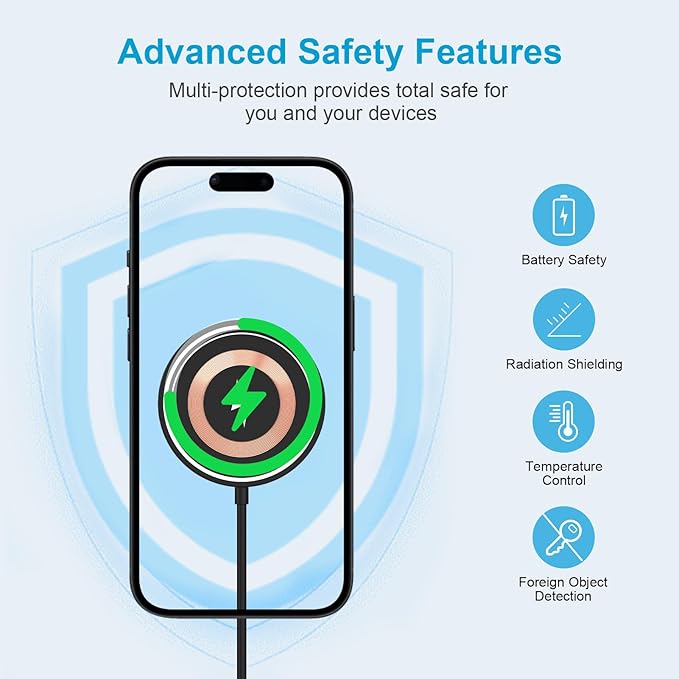 Magnetic Wireless Charger, 15W Fast Wireless Charging Pad Magsafe Charger for iPhone Air/iPhone 17/17 Pro Max/16/16 Pro/16 Pro Max/16 Plus/15 Pro Max/14/13/12 AirPods Pro 4/3/2/Pro with Dual Ports