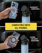 Scosche MFMS22 MagicMount Flask 22 oz Stainless Steel Water Bottle with MagSafe Phone Mount Stand, 12H Hot & 24H Cold Insulated Flask with Magnetic Phone Holder for Gym, Car, Travel, Sports 22oz, Blue