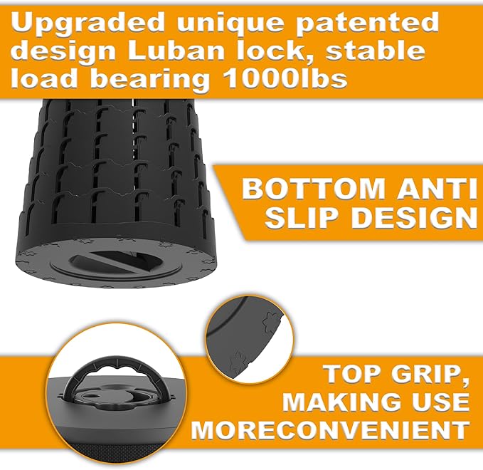 ALEVMOOM Upgraded XXL 19.7" Collapsible Stool, Heavy Duty Portable Folding Stool Max Load 1000 lbs, Retractable Telescoping Foldable Seat for Camping Fishing Hiking Travel BBQ