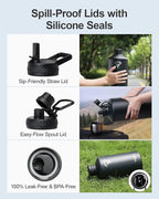 One Gallon Water Bottle,128oz Insulated Water Flask Stainless Steel Vacuum, Cold for 48 Hrs,BPA-Free & Leakproof -with Paracord Handle,Strap,Straw Spout Lids,Large Jug for Gym Sports,Black