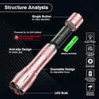 RECHOO LED Flashlight 2 Pack Pink, Tactical Flashlights High Lumens with 3 Modes, Pocket Small Flash Light, Waterproof Zoomable Flashlights for Home Emergency, Camping Essentials (Battery Included)