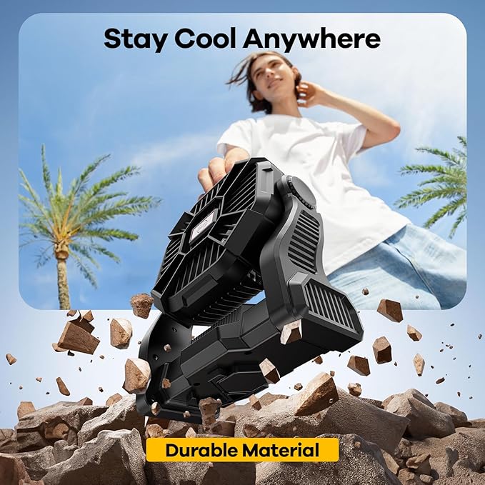 20000mAh Solar Fan with LED Lantern, 10W Solar Panel Rechargeable Battery Powered Camping Fan for Outside, 9 Inch Portable Battery Operated Hurricane Supplies for Picnic, Barbecue, Fishing, Travel