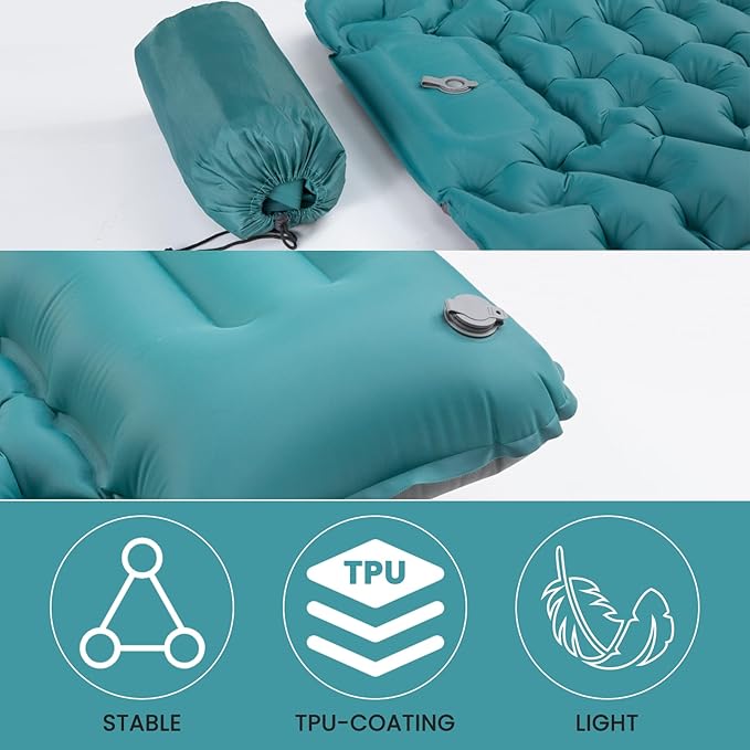 Inflating Sleeping Pad Mattress for Camping: Inflatable Camping Bed with Built-in Foot Pump for Tent - 4" Extra Thick Mat Air Cot for Floor - Blue