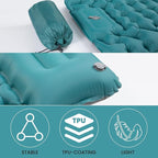 Inflating Sleeping Pad Mattress for Camping: Inflatable Camping Bed with Built-in Foot Pump for Tent - 4" Extra Thick Mat Air Cot for Floor - Blue