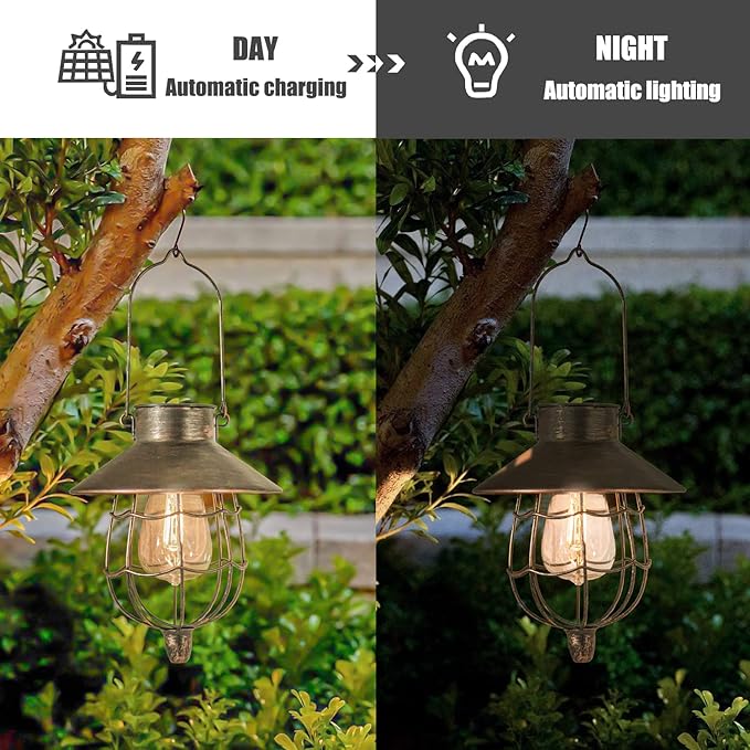 YAKii 6 Pack Solar Lantern Hanging Waterproof Outdoor Metal Solar Lamp with Warm White Light Decorate for Yard Garden Pathway Patio Porch (Antique Copper)