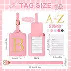 Personalized Initial Luggage Tags for Suitcase, Pink Leather Cute Luggage Tags with Privacy Cover Name Card, Embroidered Custom Monogrammed Luggage Tag Travel Bag Baggage Tags Gifts for Women Kids(B)