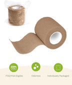 FriCARE Self Adhesive Bandage Wrap, Medical Tape in First Aid Kit, Cohesive Bandages for Wounds Sport Vet, 2 Inches X 5 Yards 6 Rolls, Walnut Brown