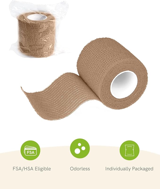 FriCARE Self Adhesive Bandage Wrap, Medical Tape in First Aid Kit, Cohesive Bandages for Wounds Sport Vet, 2 Inches X 5 Yards 6 Rolls, Walnut Brown