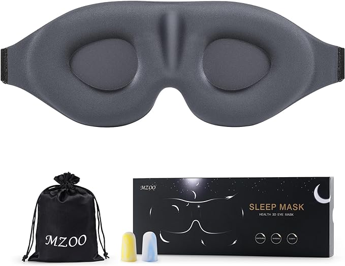 MZOO Luxury Sleep Eye Mask for Side Sleeper Men Women, Zero Eye Pressure 3D Sleeping Mask, Light Blocking Patented Design Night Blindfold, Soft Eye Shade Cover for Travel, Grey