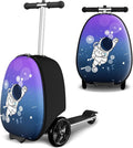 Baotree 2-in-1 Ride-On Scooter Suitcase, Scooter Luggage for Kids Ages 5-12, Foldable & Lightweight Carry with LED Light-Up Wheels