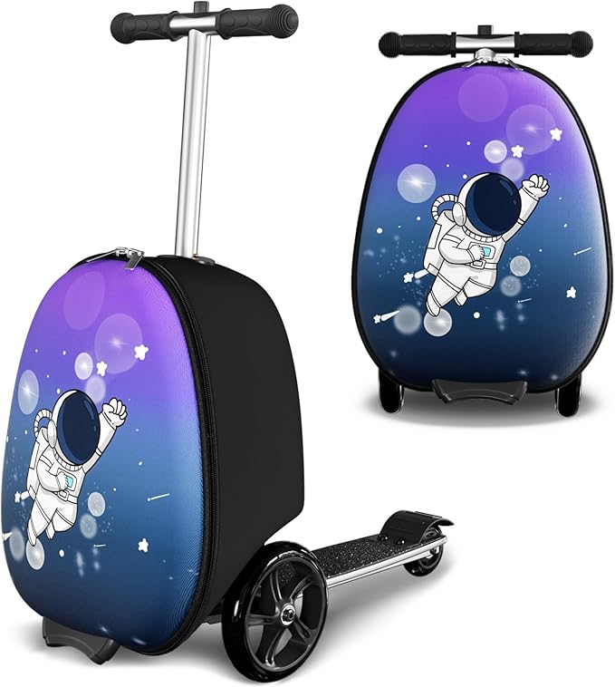 Baotree 2-in-1 Ride-On Scooter Suitcase, Scooter Luggage for Kids Ages 5-12, Foldable & Lightweight Carry with LED Light-Up Wheels