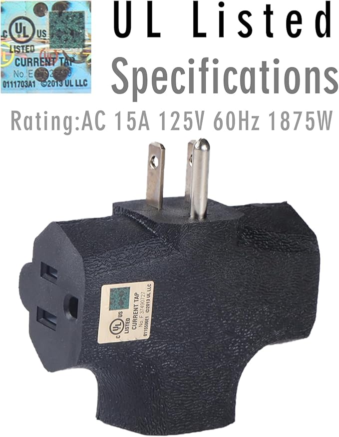 3 Way Plug Adapter - UL Listed - Outdoor Outlet Splitter 3 Prong - Electrical Outlet Extender, Wall Outlet Expander, Outdoor Heavy Duty Triple Plug Outlet Adapter 4PCS (G+O+W+B)