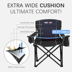 Oversized Folding Camping Chair for Adults - 450lbs Support - Heavy Duty Portable Lawn Chairs with Side Pocket Cup Holder Cooler Bag for Sports Garden Beach Fishing, Black 2 Pack