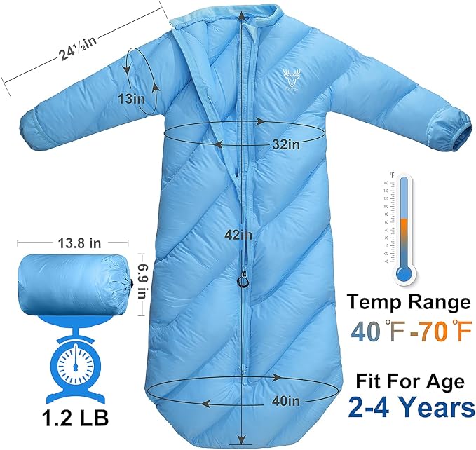 T40 Toddler Sleeping Bags Boys Girls | Ages 2-4 | Puffy Kids Sleeping Bag Camping Sleepovers |up to 46 in| Lightweight Compact Comfort for Indoor Outdoor Machine Washable